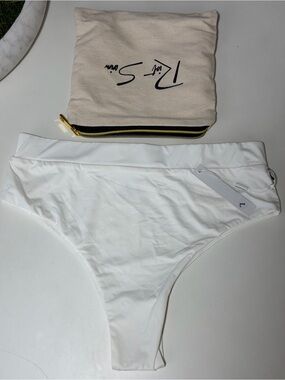 NWT Riot Swim White High-Waisted Bikini Bottoms - Size Large + Canvas Bag